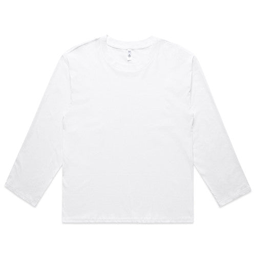 White long-sleeved t-shirt with a crew neck and ribbed cuffs.