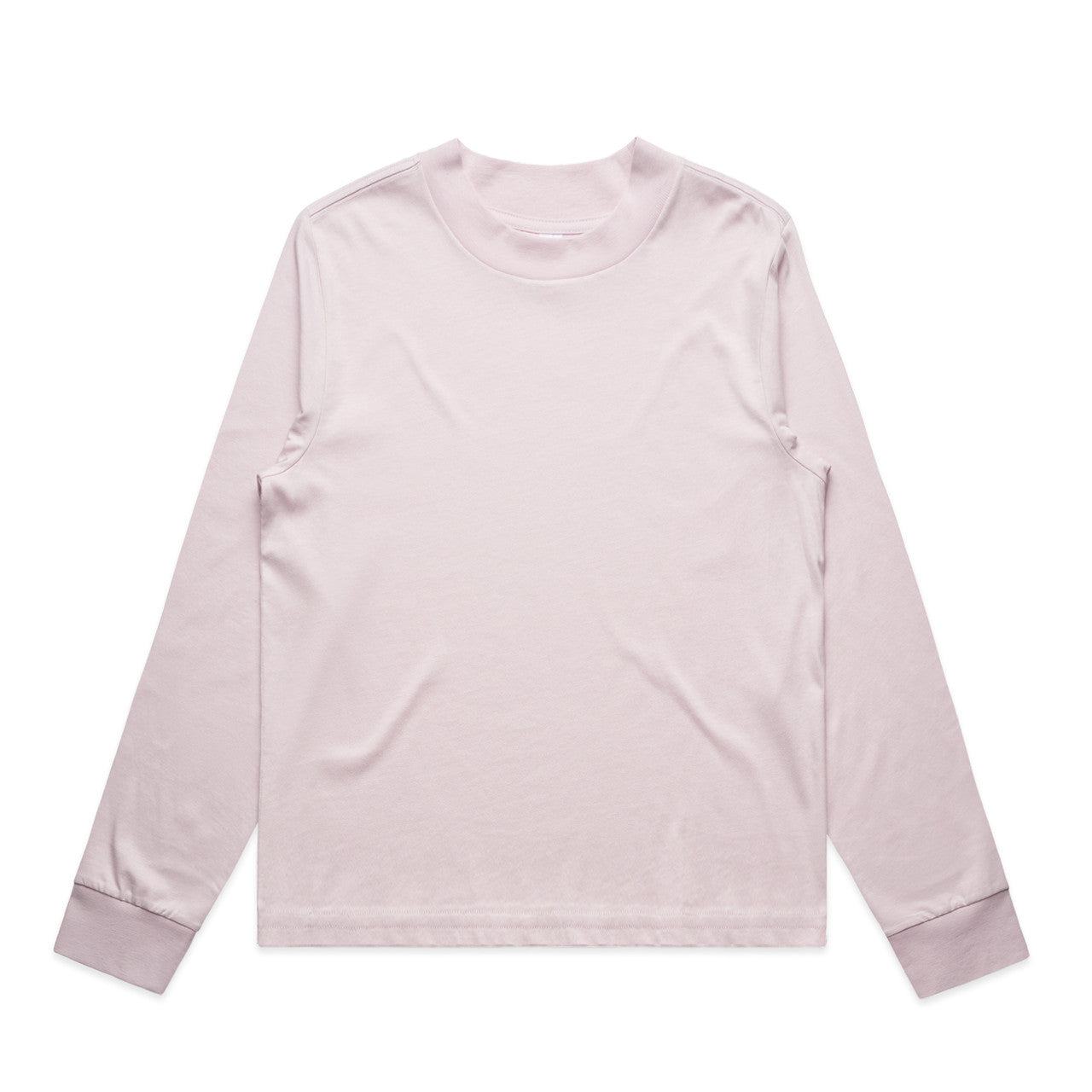 Lavender long-sleeved t-shirt with ribbed cuffs and hem, made of soft cotton.