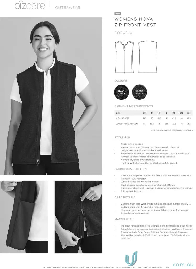 Women’s zip-front vest from Bizcare Women’s Nova keeps you stylish and warm