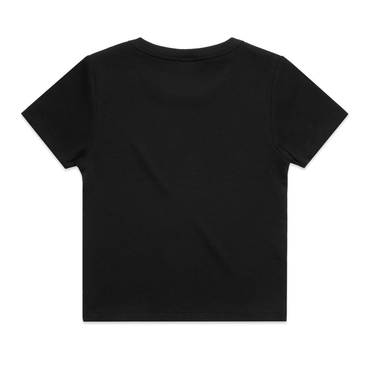 Black organic rib knit crew neck tee with short sleeves