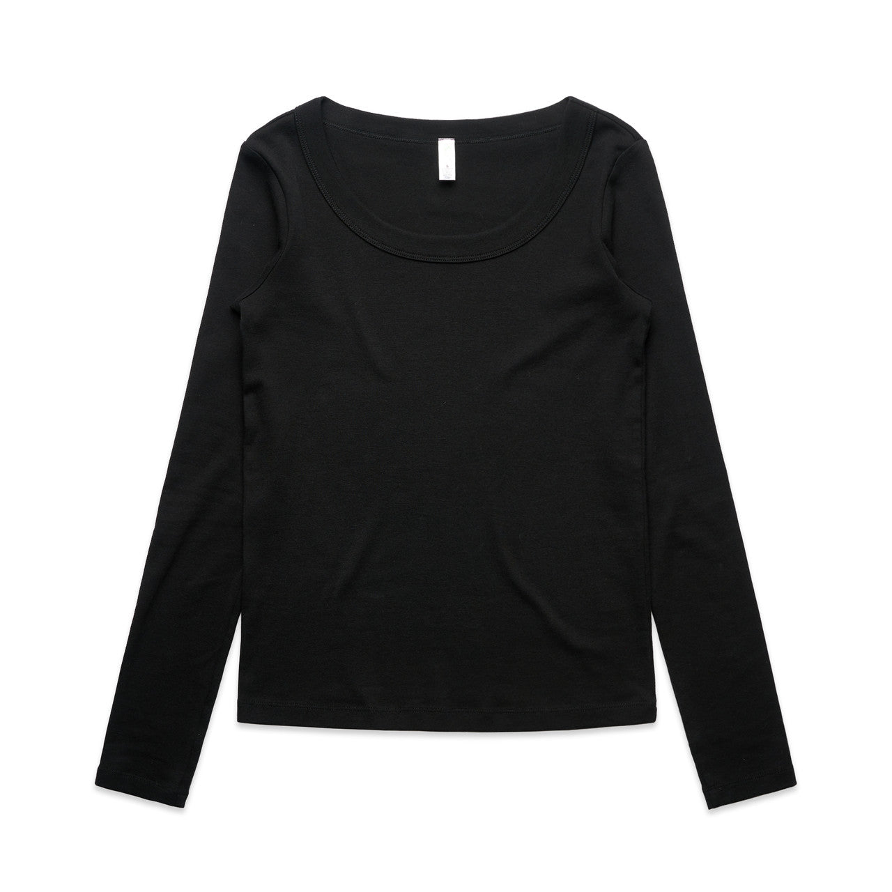 Women’s organic ribbed long sleeve tee in black scoop neck
