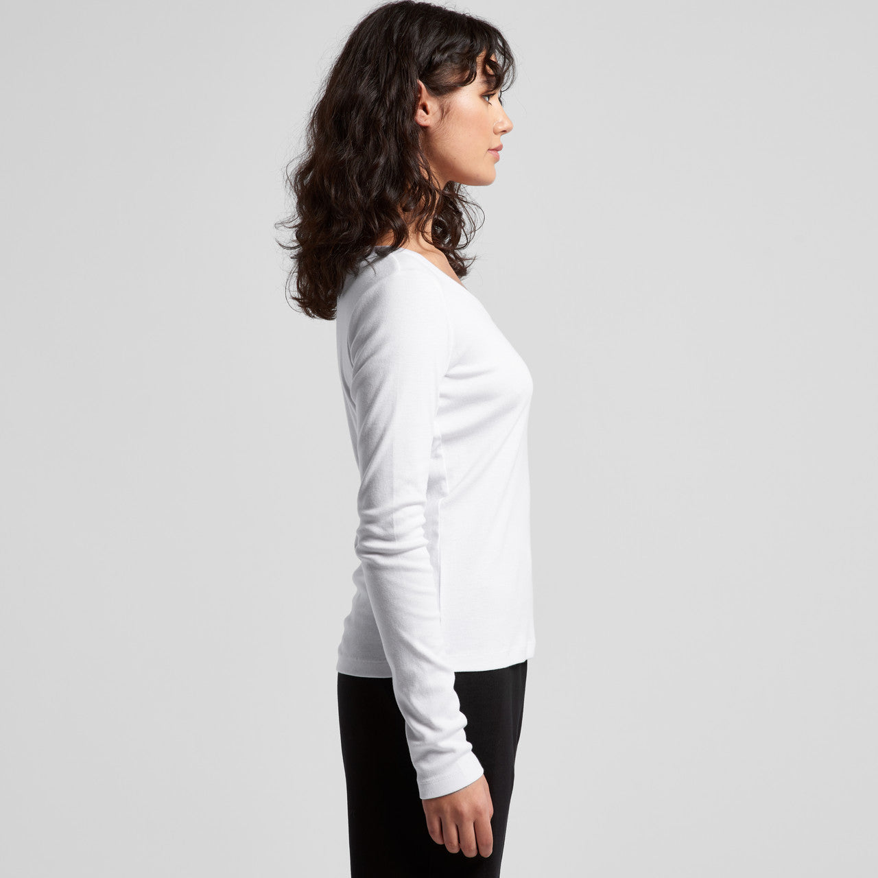 Womens organic ribbed long sleeve tee in white cotton