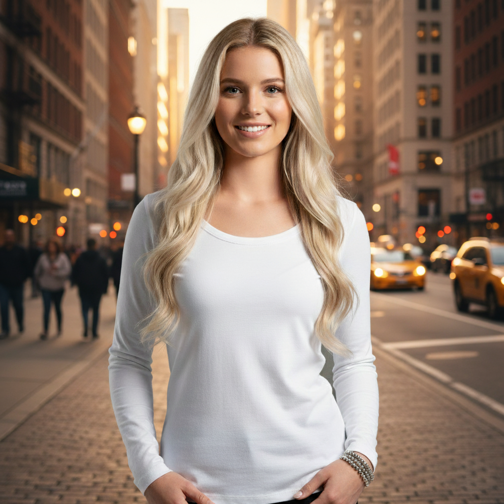 Women’s organic ribbed long sleeve tee in white cotton