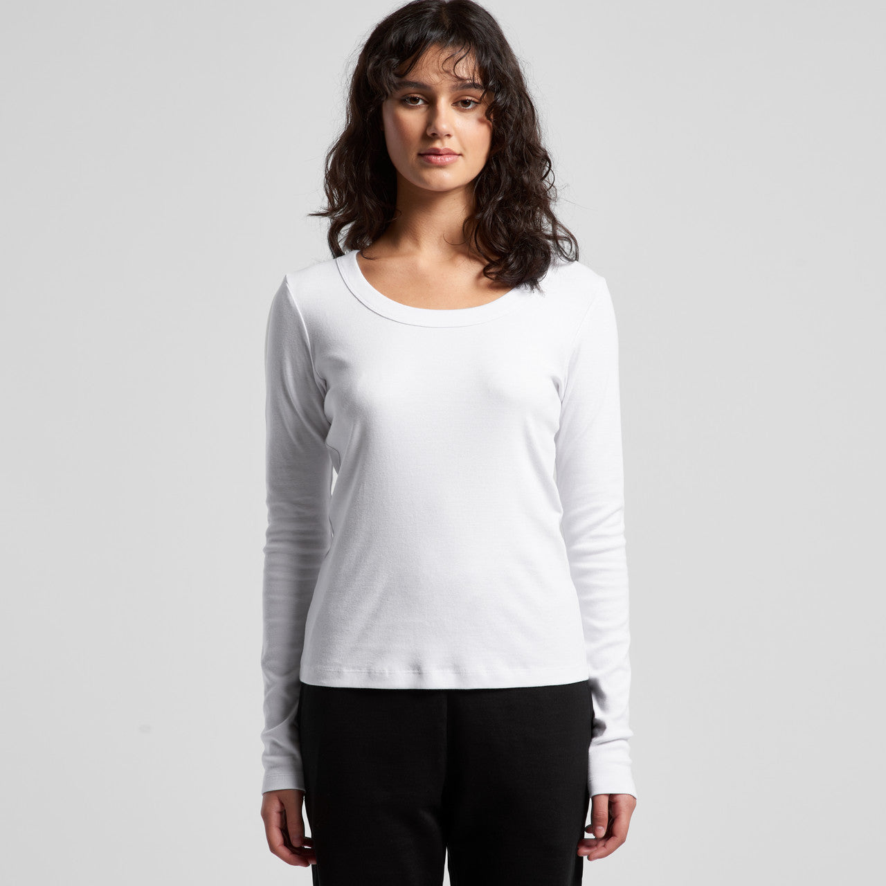 Womens organic ribbed long sleeve tee in white cotton
