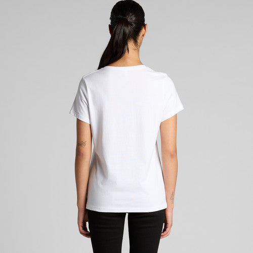 Womens premium soft v-neck tee in white with short sleeves and round neckline