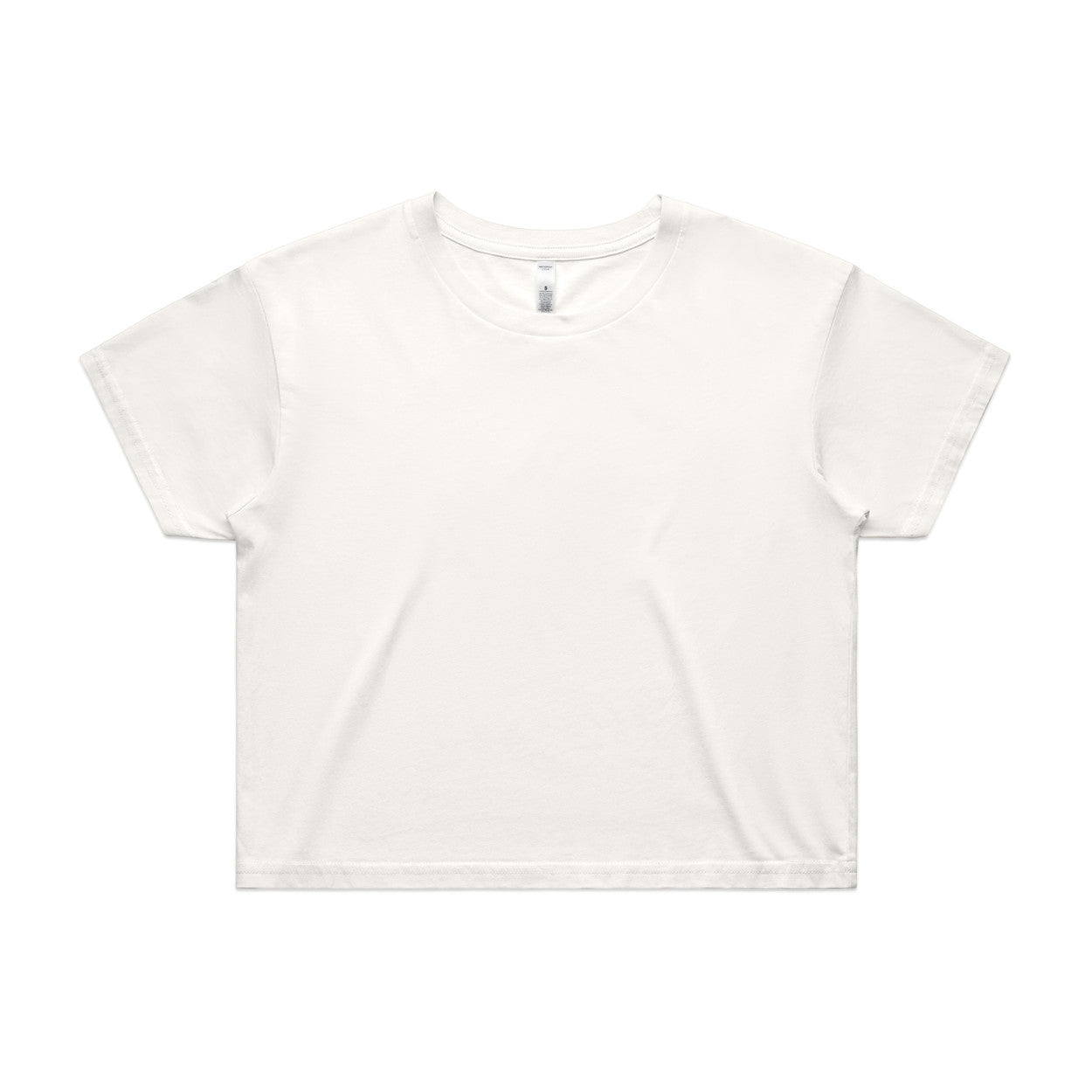 White relaxed fit crop tee with short sleeves and mock neck