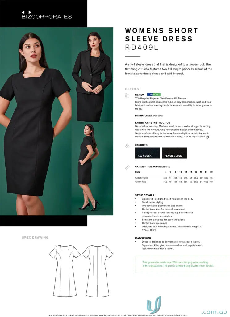 Women’s renew short sleeve dress with square neckline, perfect for a casual look