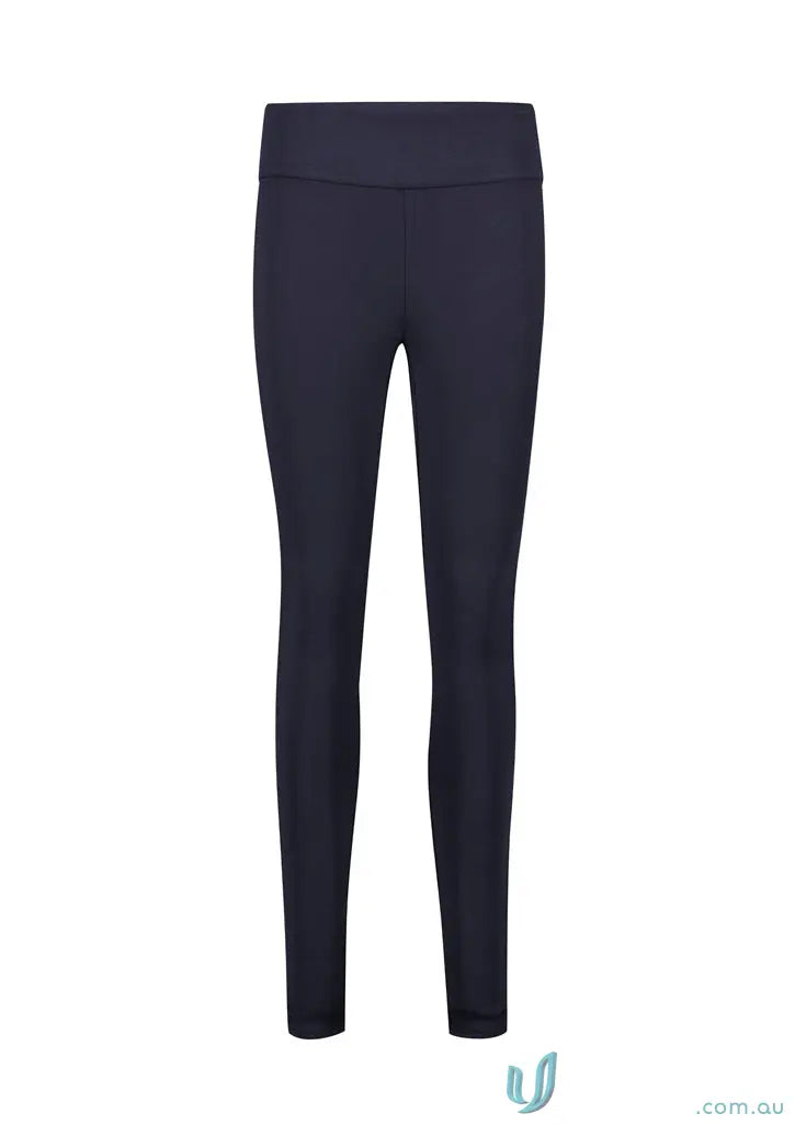 Dark blue womens scuba ponte high-rise pull-on corporate legging with wide waistband