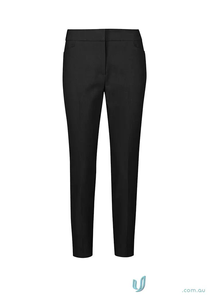 Black mid-waist slim fit dress pants with flat front and subtle crease for effortless elegance womens RGP308L