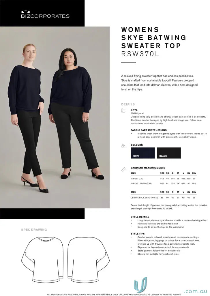 Women’s Skye Batwing Sweater Top perfect for creative industries, womens rsw370l style