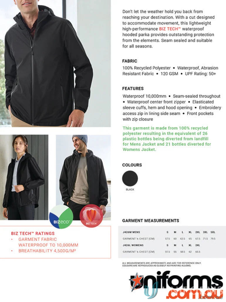 Women’s Tempest Jacket with biz tech™ waterproof hooded parka and high breathability rate