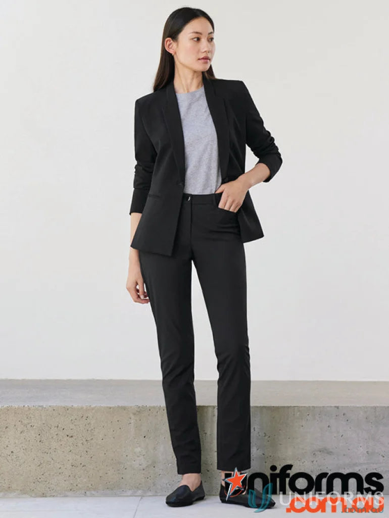 Woman wears black business suit showcasing Womens Venture Pant from Biz Collection Womens