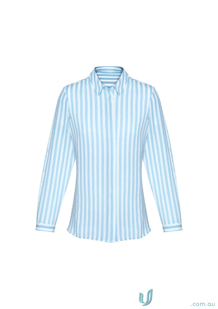 Blue and white striped long-sleeved workwear shirt for Womens Verona L/S Shirt