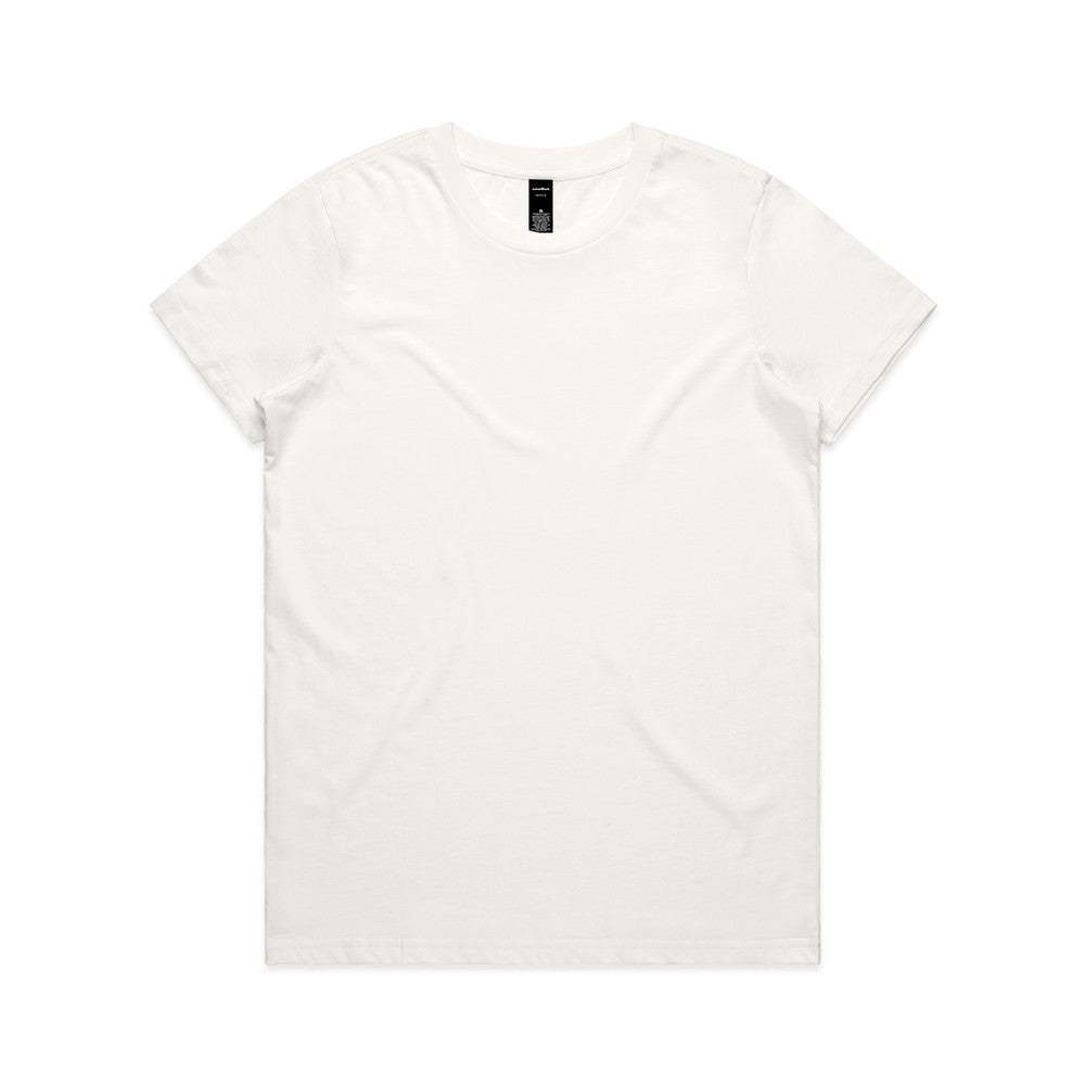 White v-neck versatile Maple Tee with short sleeves and relaxed fit