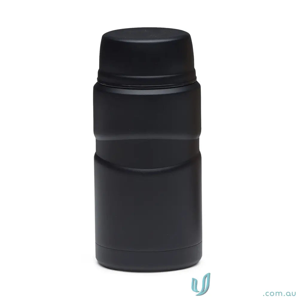 Black matt black 750ml insulated stainless steel food jar with screw-on lid and foldable spoon