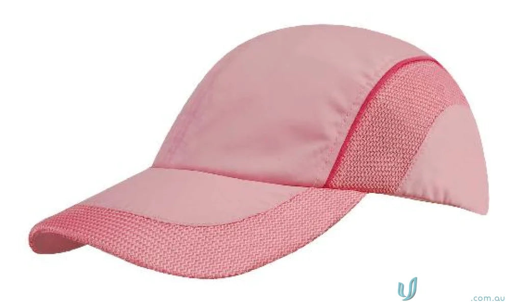 Pink baseball cap made with woven fabric, perfect for uniforms or workwear faq link