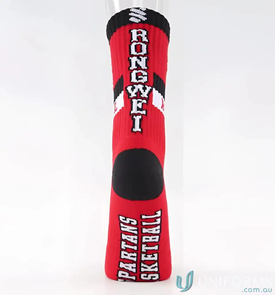Red and black athletic sports socks from Woven Sports Socks for custom sports workouts