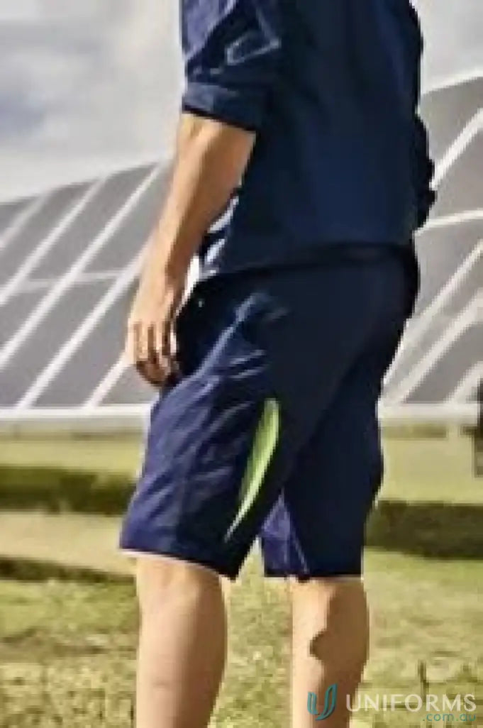 Navy Airflow™ Stretch Ripstop Vented Cargo Short with Lime Green Accent