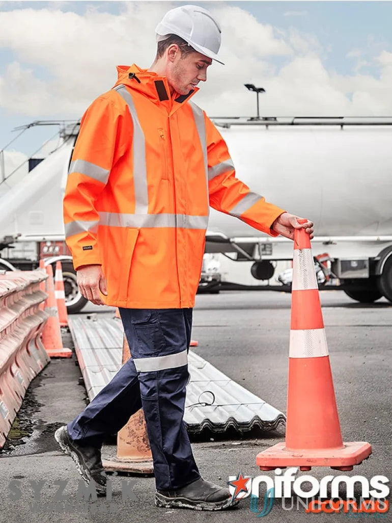 Construction worker in safety gear wearing X Back Heavy Duty waterproof jacket for workwear