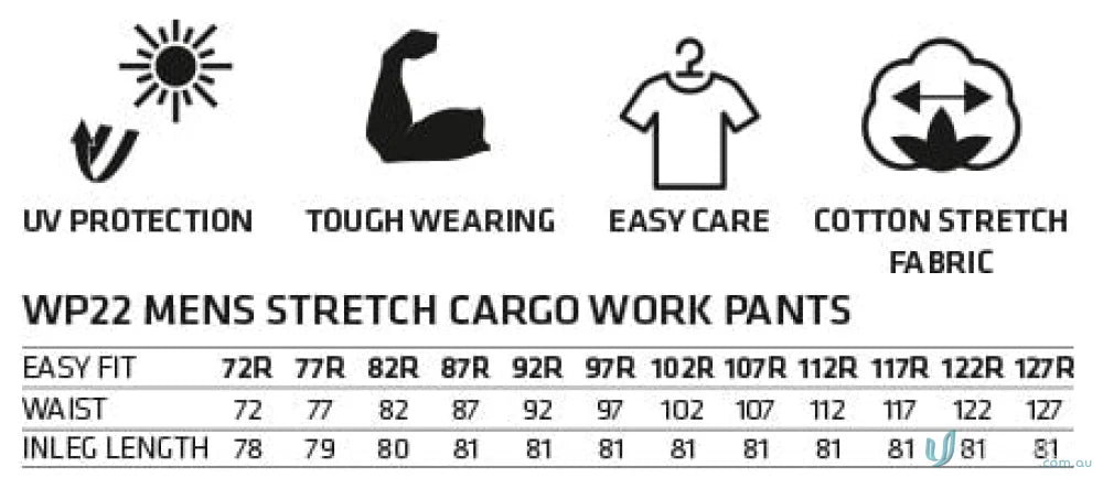 XStreet Stretch Cargo Pants men’s work pants with UV protection, tough, easy care, versatile fit