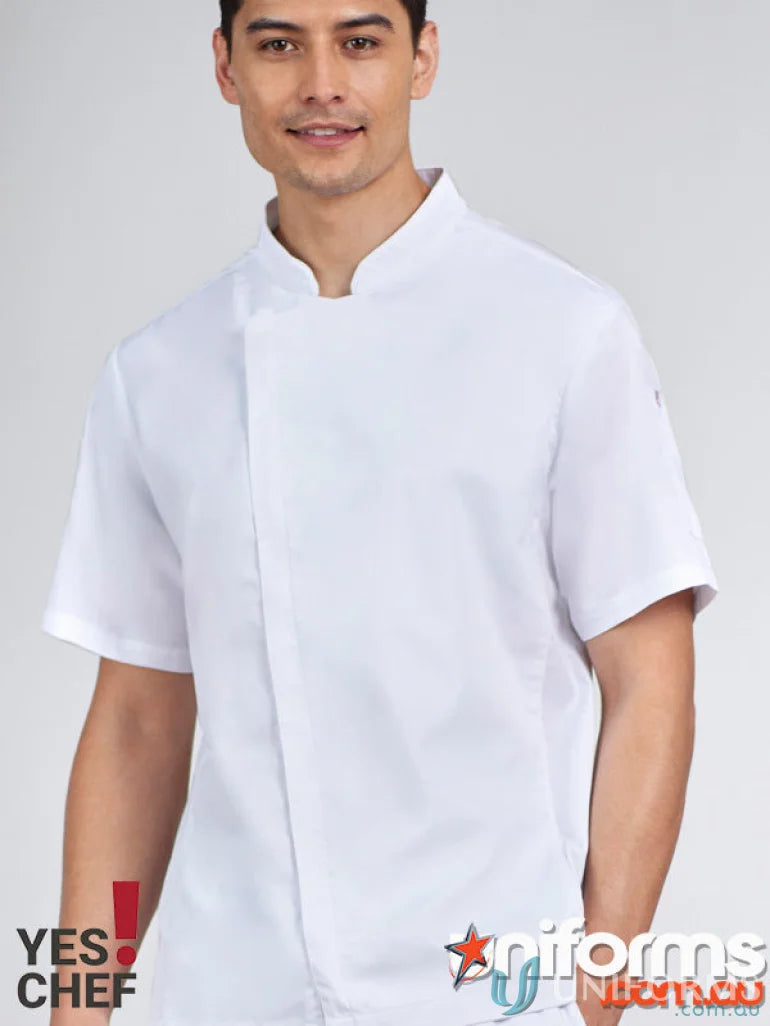 White short-sleeved chef jacket from Yes Chef Alfresco Chef SS Jacket for men