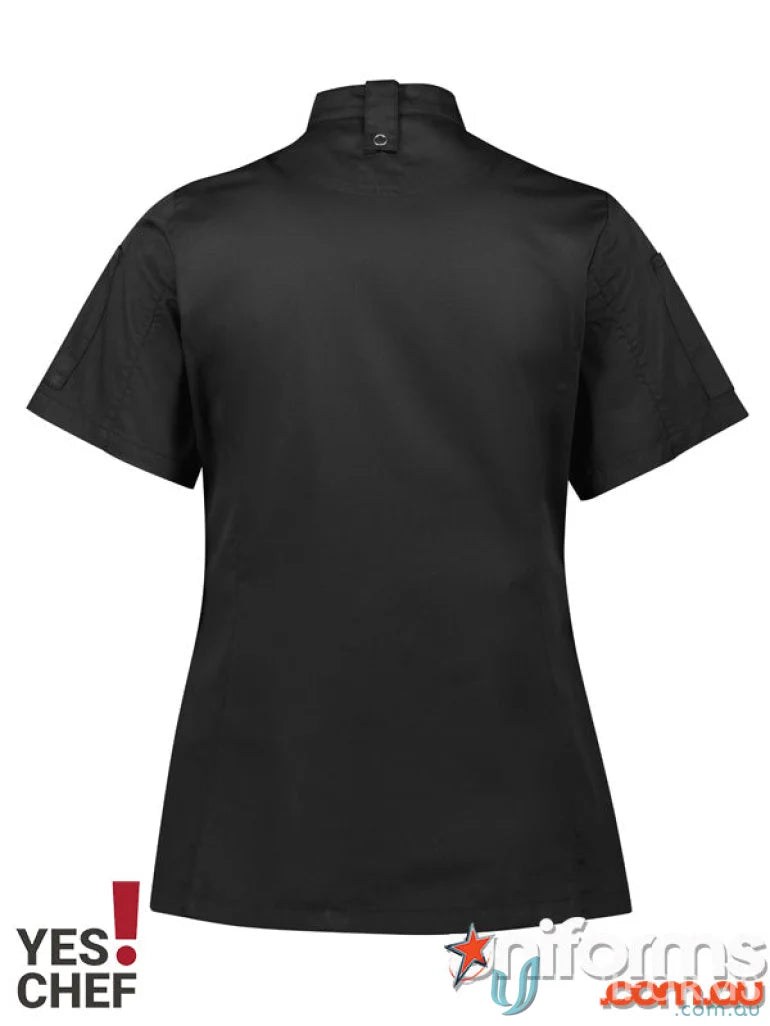 Black ladies alfresco chef SS jacket from Yes Chef! perfect for alfresco short sleeve cooking