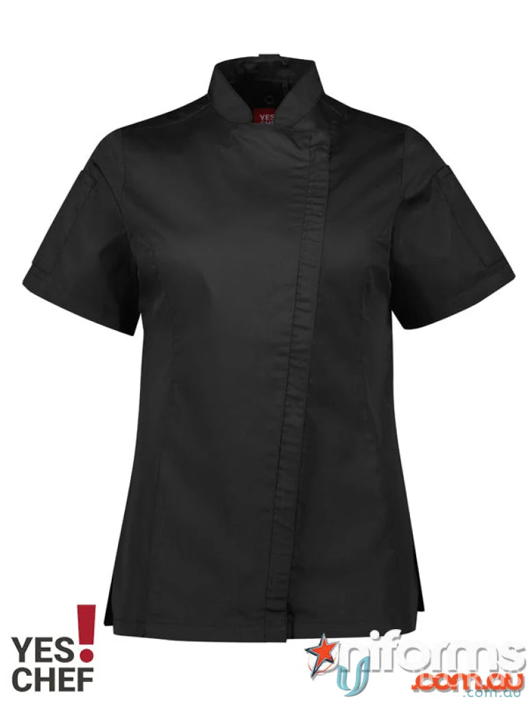 Black short-sleeved chef ss jacket from Yes Chef Ladies Alfresco collection