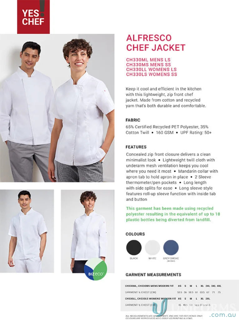 Ladies Alfresco Chef SS Jacket info for stylish alfresco short sleeve cooking