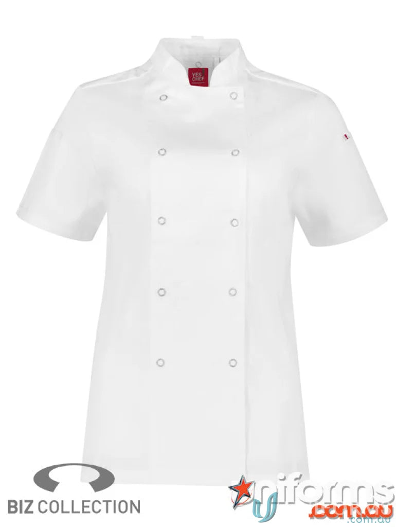White zest short sleeve chef jacket from Yes Chef Ladies Zest SS Chef collection