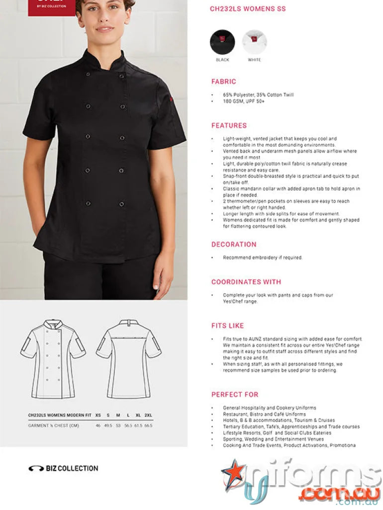 Women’s chef jacket featuring zest short sleeve design from Yes Chef Zest SS Chef collection