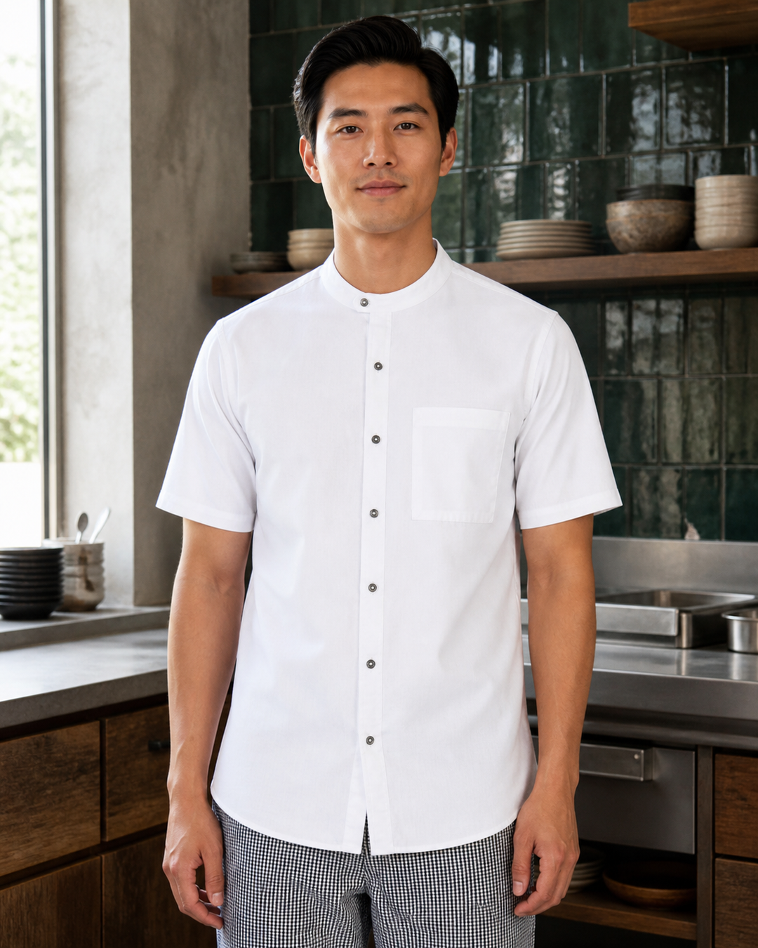 Yes Chef Salsa short sleeve chef shirt in white
