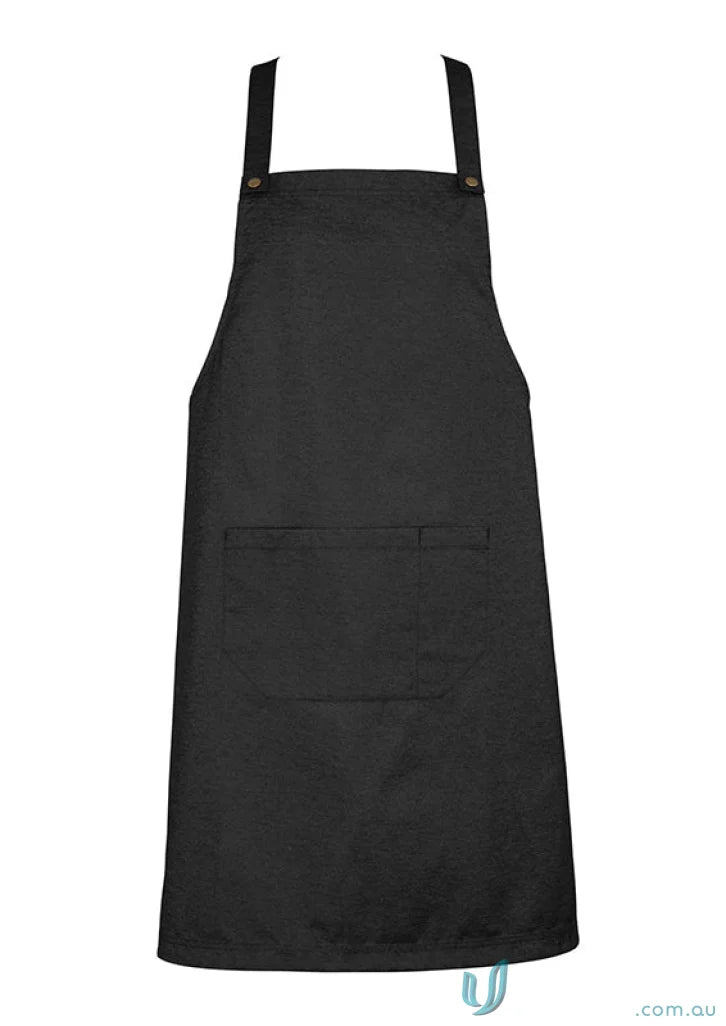 Black urban bib apron with adjustable straps for the Yes Chef! Biz Collection Bib Apron BA55
