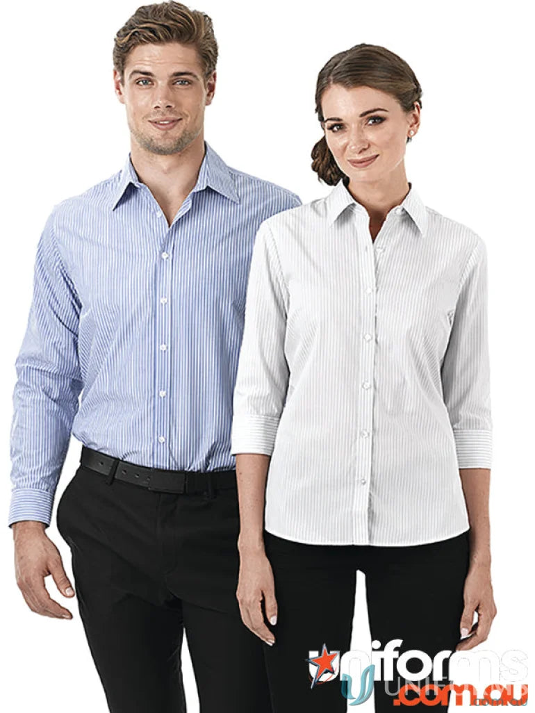 Professional man and woman in York L/S Shirt work uniforms for a sharp look