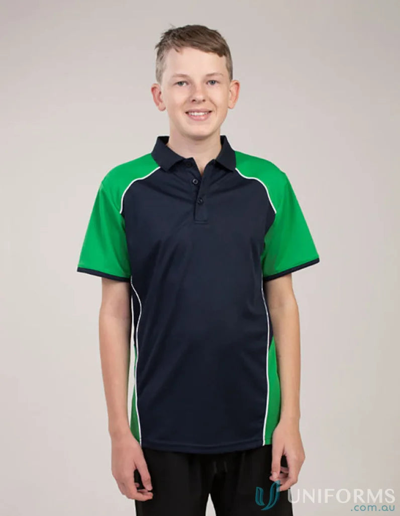 Boy in Youth McPherson Polo shirt with cooldry moisture and recycled fibres
