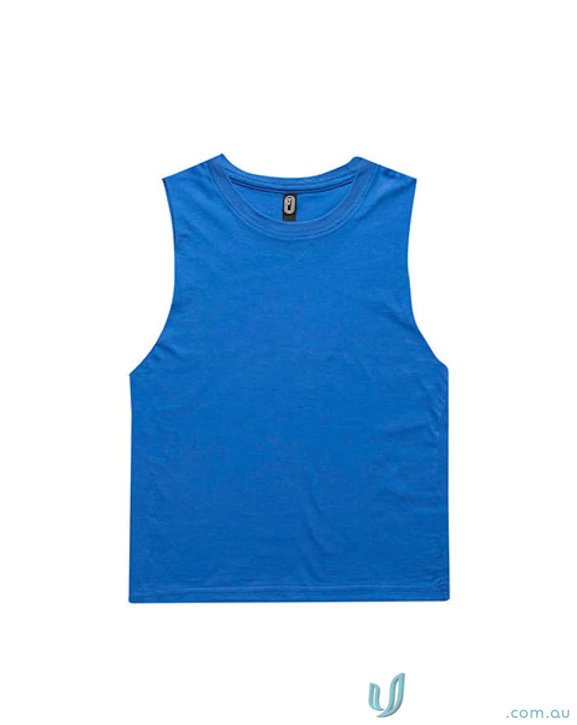 Blue sleeveless tank top perfect for youth uniforms and easy to measure fit