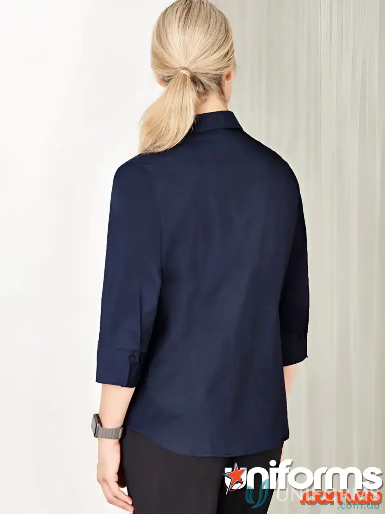 Navy blue monaco shirt with french cuffs, cotton-rich blend, for the YR Ladies (EMB) 3Q Shirt