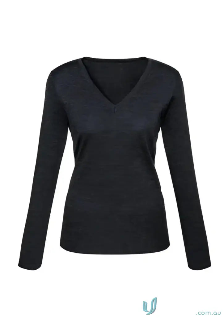 Black long-sleeved V-neck shirt from YR Ladies EMB Knit Jumper collection ladies Milano