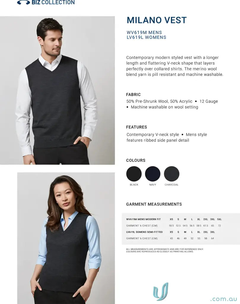 Milano women’s vest LV619L with V-neck and ribbed sides offers timeless style