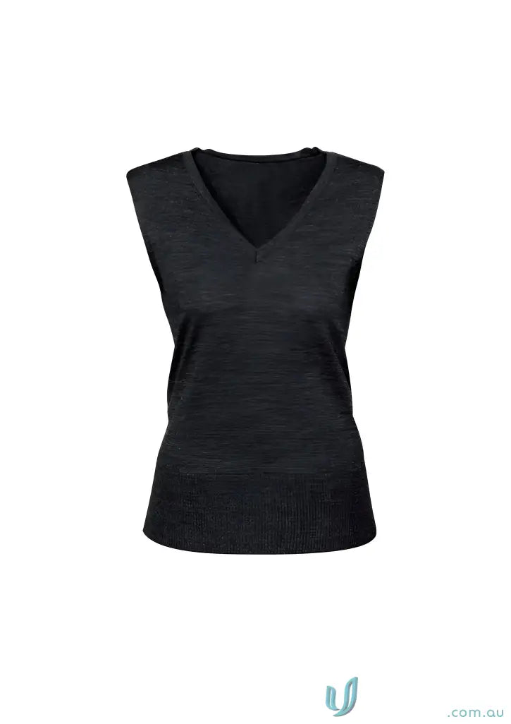 Sleeveless dark gray V-neck top from YR Ladies (EMB) Knit Vest, perfect milano women’s vest offers timeless style