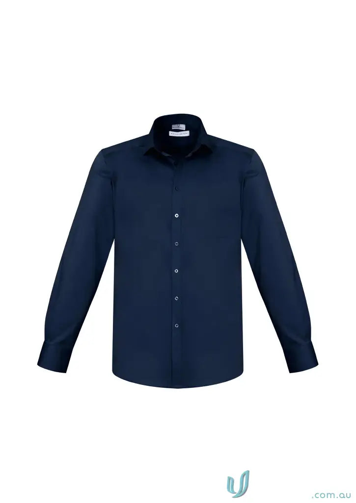 Navy blue long-sleeved dress shirt from YR Mens EMB Biz Collection Monaco with modern narrow collar