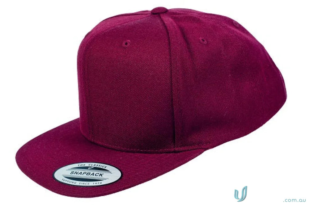 Maroon flat-brimmed snapback cap from Yupoong Classic Workwear collection
