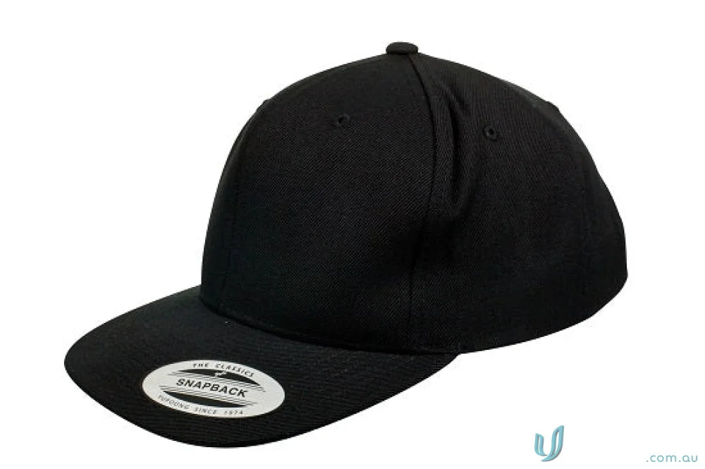 Black snapback baseball cap Yupoong Classic Flat Peak Cap ideal for uniforms and workwear