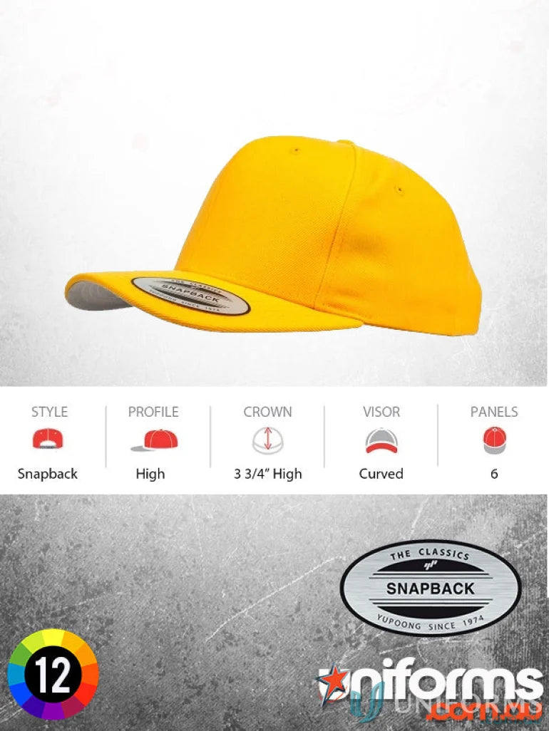 Yellow Yupoong Classic Snapback Cap perfect for uniforms and workwear styles