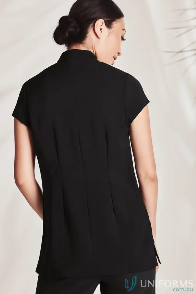 Women’s Zen Black Mandarin Collar Tunic with stain release fabric for a relaxed look