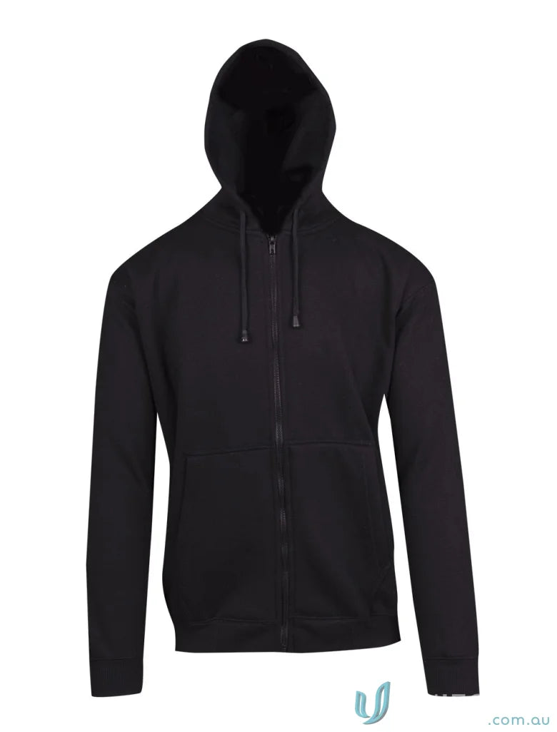 Black zip hoodie with pocket, perfect for casual wear or workwear uniforms