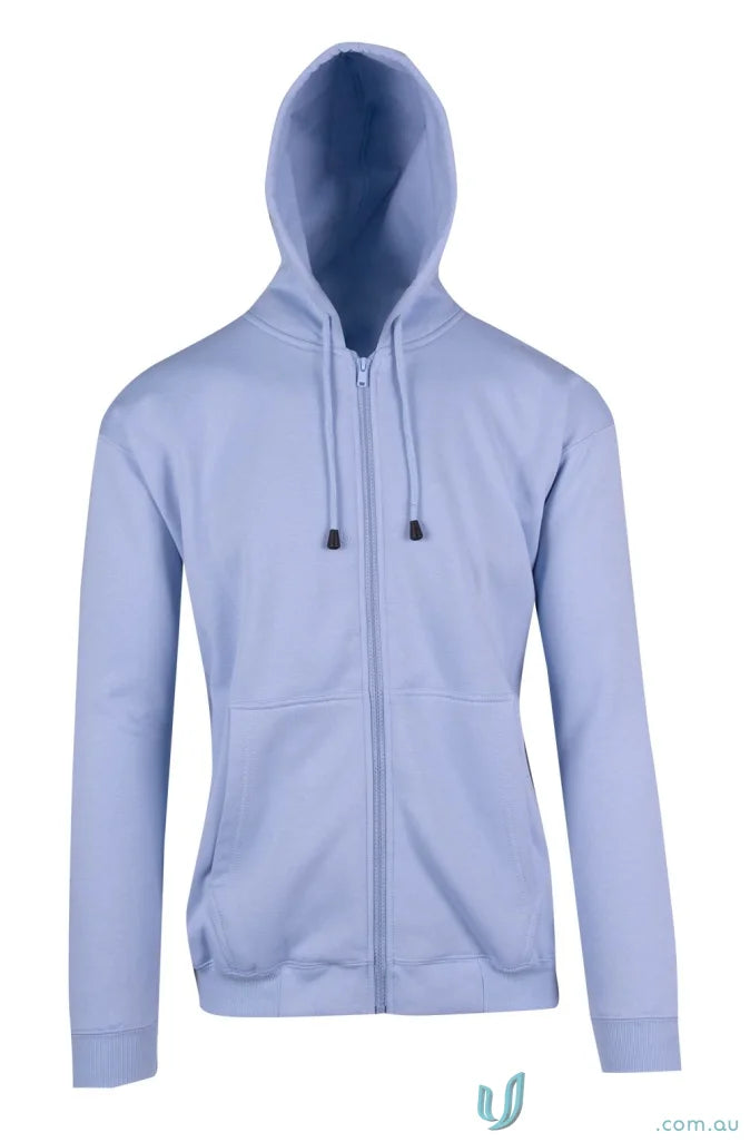 Light blue zip hoodie with pocket, perfect for casual wear or work uniforms