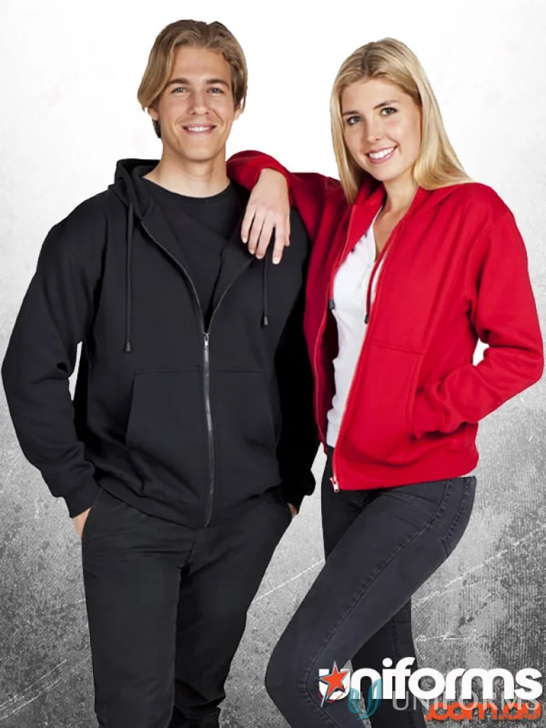 Two people in stylish zip hoodie workwear perfect for casual uniforms