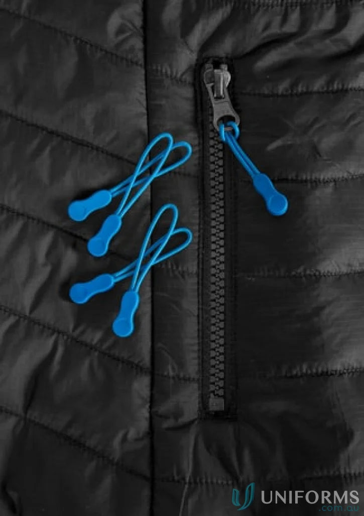 Black quilted Zippies jacket with eyelet head zippers from collection Zippies J744