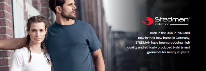 Two models wearing casual Stedman tees for a stylish uniform look in Australia