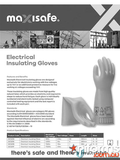 Electrical insulating gloves product sheet for 1000v Electrical Insulating Glove by Maxisafe